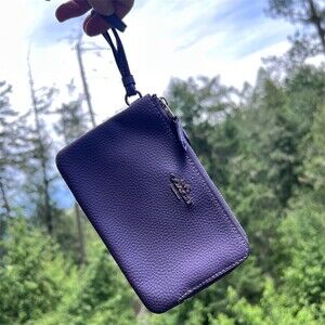 COACH Purple Pebbled Leather Wristlet Wallet Double Zip Silver Hardware AUTHENTC